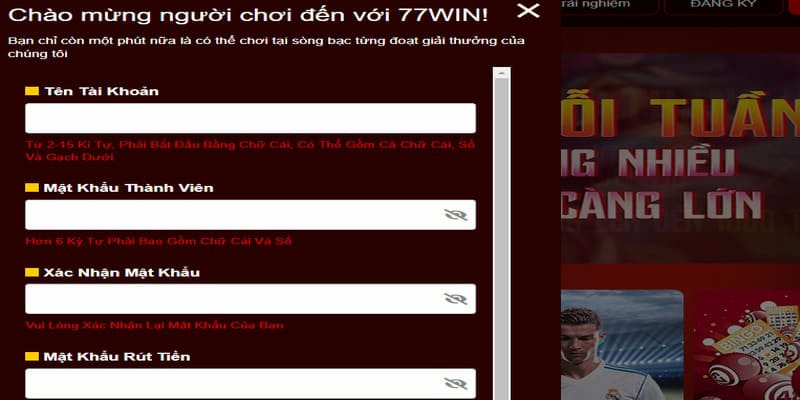 Đăng ký 77Win trên trang web